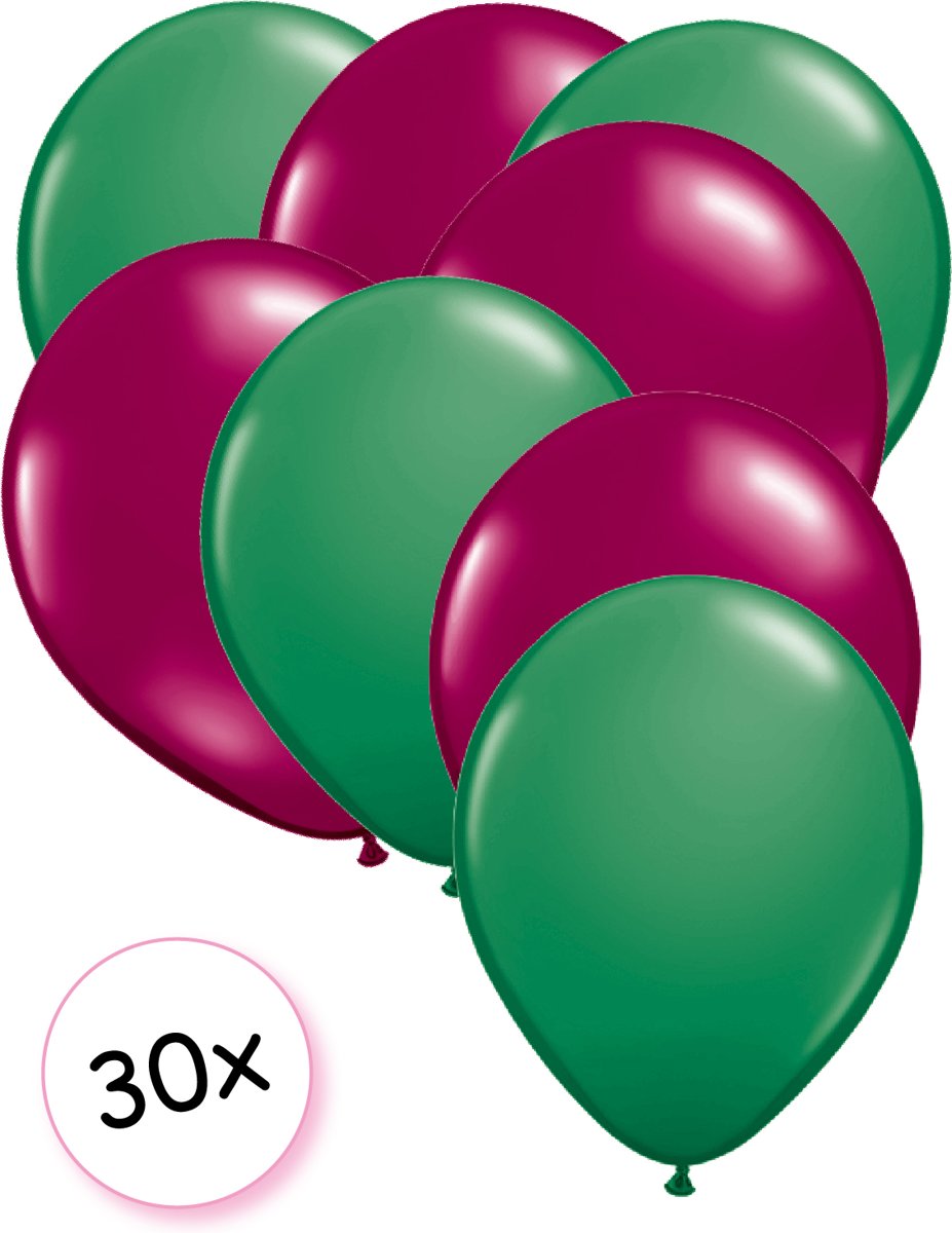 Ballonnen Groen & Fuchsia 30 stuks 27 cm